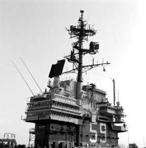 USS Forrestal (CV-59) island and masts