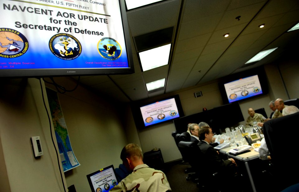 US Navy 070118-D-7203T-003 Secretary of Defense Robert Gates receives a U.S. Naval Forces Central Command area of responsibility briefing
