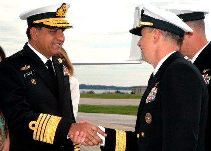 US Navy 070119-N-1522S-012 Commander, Navy Region Southeast, Rear Adm. Mark Boensel greets Pakistan Chief of Naval Staff, Adm. Muhammad Afzal Tahir during Tahir's visit to Naval Air Station Jacksonville photo