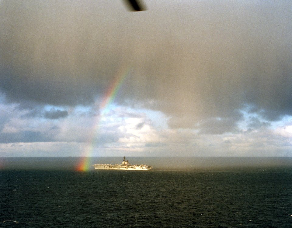 USS Forrestal (CV-59) with rainbow