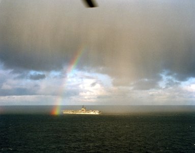 USS Forrestal (CV-59) with rainbow