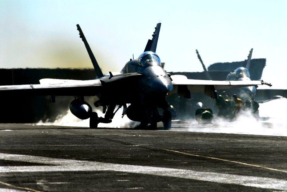 US Navy 070123-N-3729H-037 An F-A-18C Hornet assigned to the Argonauts of Strike Fighter Squadron One Four Seven (VFA-147) launches off the flight deck
