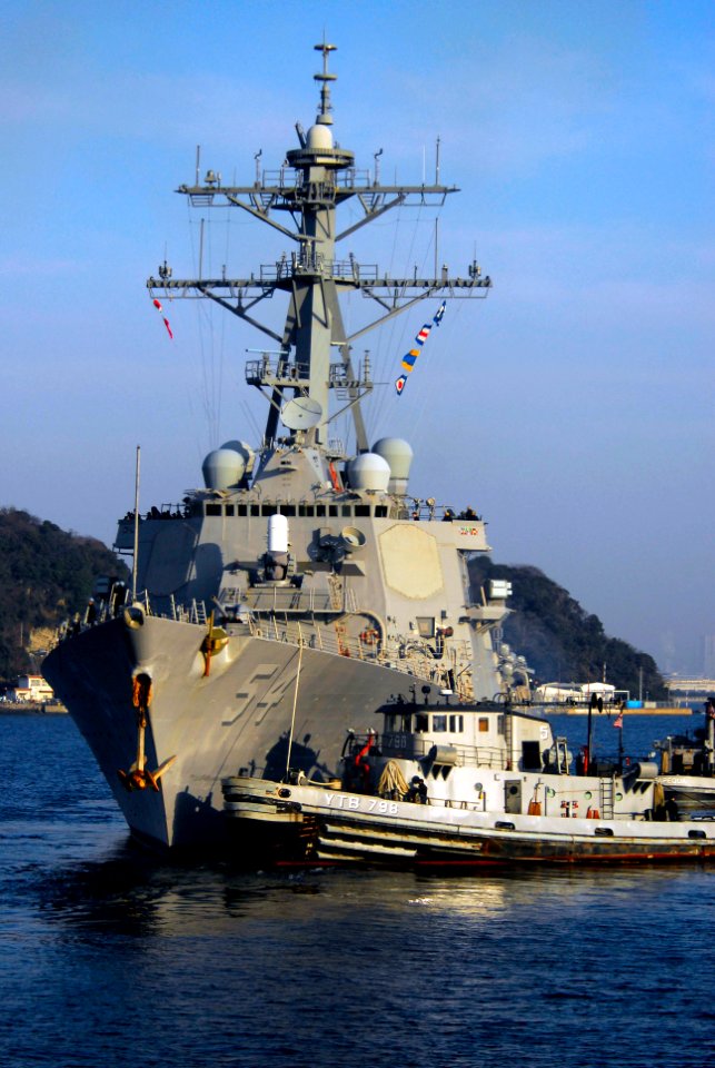 US Navy 070123-N-6106R-054 Tugboats assist USS Curtis Wilbur's (DDG 54) departure from Fleet Activities Yokosuka, Japan, Jan. 23