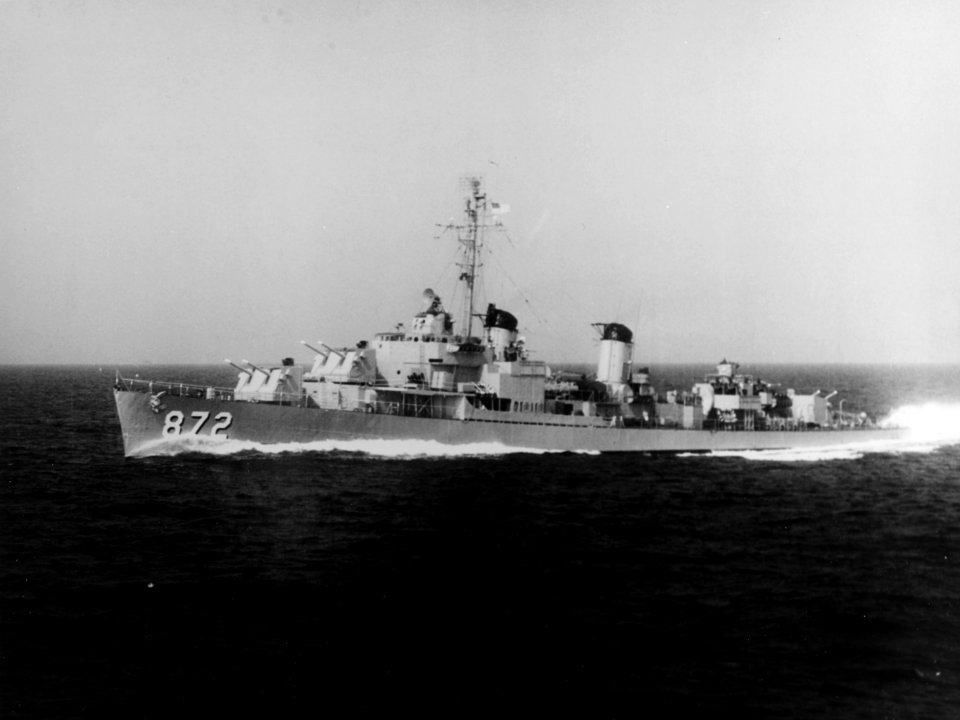 USS Forrest Royal (DD-872) underway at sea on 23 June 1953 (80-G-625701)
