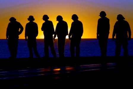 US Navy 070128-N-0684R-197 Air department and Carrier Air Wing Nine (CVW-9) personnel conduct a foreign object debris (FOD) walk down on the flight deck of the Nimitz-class aircraft carrier USS John C. Stennis (CVN 74) prior to photo