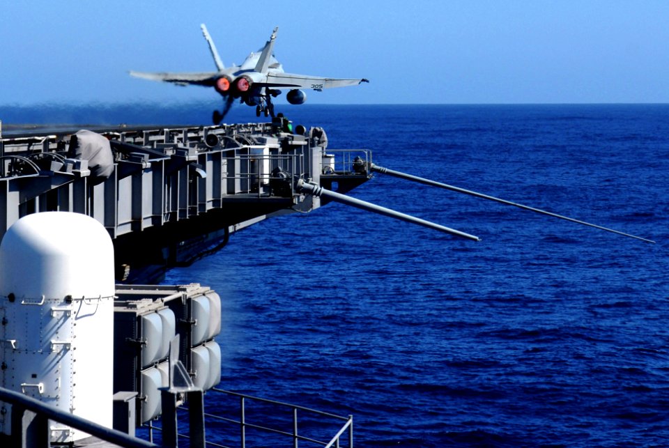 US Navy 070127-N-0684R-035 An F-A-18C Hornet assigned to the Blue Diamonds of Strike Fighter Squadron One Four Six VFA-146 launches from catapult one on the flight deck aboard Nimitz-class aircraft carrier USS John C. Stennis C