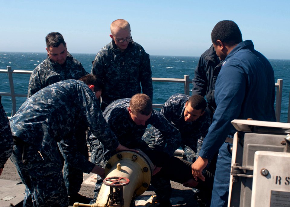USS Ford sailors prepare for replenishment 130506-N-QY316-072