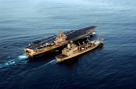 US Navy 070128-N-4776G-282 Military Sealift Command (MSC) underway replenishment oiler USNS Yukon (T-AO 202) transfers JP-5 to USS Ronald Reagan (CVN 76) during a refueling at sea