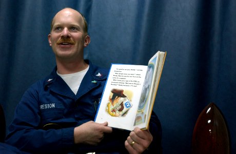 US Navy 070129-N-4776G-060 Aviation Structural Mechanic 3rd Class Jeremy Preston, from Salt Lake City, participates in the United Through Reading program on board USS Ronald Reagan (CVN 76)