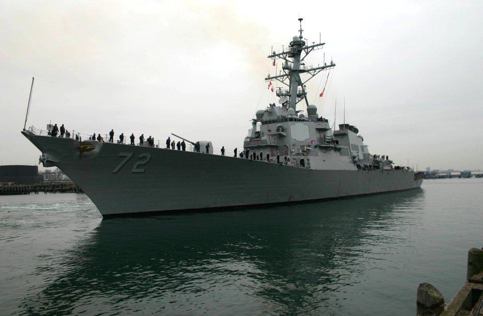 US Navy 070202-N-8110K-004 Guided missile destroyer USS Mahan (DDG 72) prepares to dock in Boston for a port visit. Assigned to Standing NATO Maritime Group One, Mahan has been conducting NATO joint operational training exercis