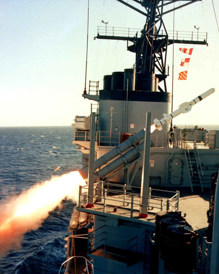 USS Fletcher (DD-992) launching RGM-84 Harpoon