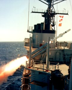 USS Fletcher (DD-992) launching RGM-84 Harpoon