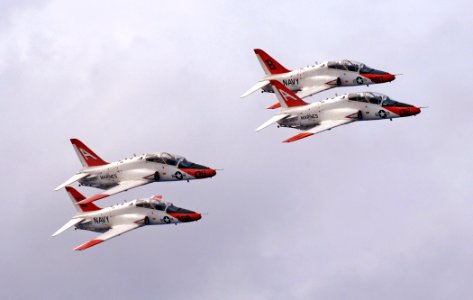 US Navy 070204-N-5345W-008 Four T-45 Goshawk trainers from Training Airwing One and Two perform a formation fly-by for the Sailors of Nimitz-class aircraft carrier USS Harry S. Truman (CVN 75)