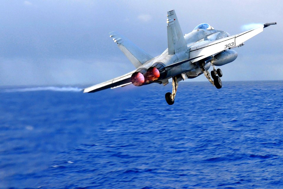 US Navy 070204-N-0684R-083 An F-A-18C Hornet assigned to the Blue Diamonds of Strike Fighter Squadron One Four Six (VFA-146) is in flight after launching from the flight deck aboard Nimitz-class aircraft carrier USS John C. Ste