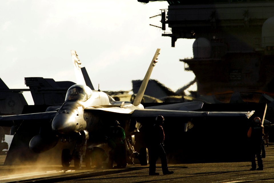 US Navy 070204-N-3729H-039 An F-A-18C Hornet assigned to the Blue Diamonds of Strike Fighter Squadron One Four Six (VFA-146) waits on the catapult