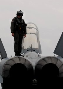 US Navy 070207-N-0684R-059 The pilot of an F-A-18F Super Hornet assigned to the
