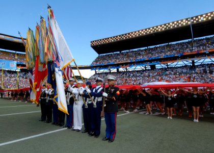 US Navy 070210-N-4965F-003 A joint service color guard present colors at mid-field during the National Football League's 2007 Pro Bowl game at Aloha Stadium in Honolulu, Hawaii