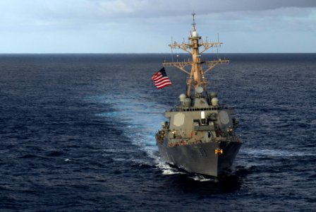 US Navy 070206-N-3729H-336 Guided missile destroyer USS O'Kane (DDG 77) transits in formation during a photo exercise showcasing the entire John C. Stennis Carrier Strike Group (JCSSG) off the coast of Guam