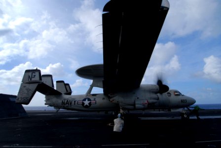 US Navy 070209-N-0684R-006 A final checker gets in place as an E-2C Hawkeye from the Golden Hawks of Carrier Airborne Early Warning Squadron One One Two (VAW-112) prepares to be hooked