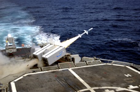 USS Fife fires a Sea Sparrow missile