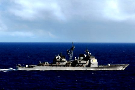 US Navy 070206-N-3729H-500 Guided missile cruiser USS Antietam (CG 54) transits in formation during a photo exercise showcasing the entire John C. Stennis Carrier Strike Group (JCSSG) off the coast of Guam