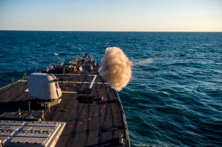 USS Fitzgerald (DDG-62) firing Mk 45 5-inch gun during Talisman Sabre 2015 150716-N-XM324-099