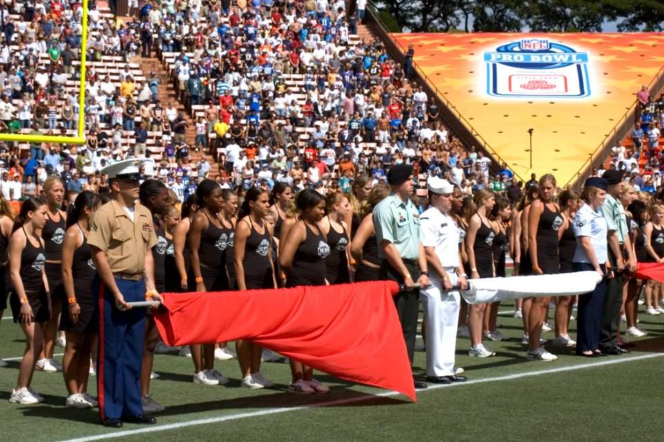 US Navy 070210-N-9076B-018 Military members from all branches of the service participated in the half time show at the Pro Bowl