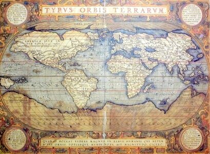 Ancient map nautical figure hand-painted