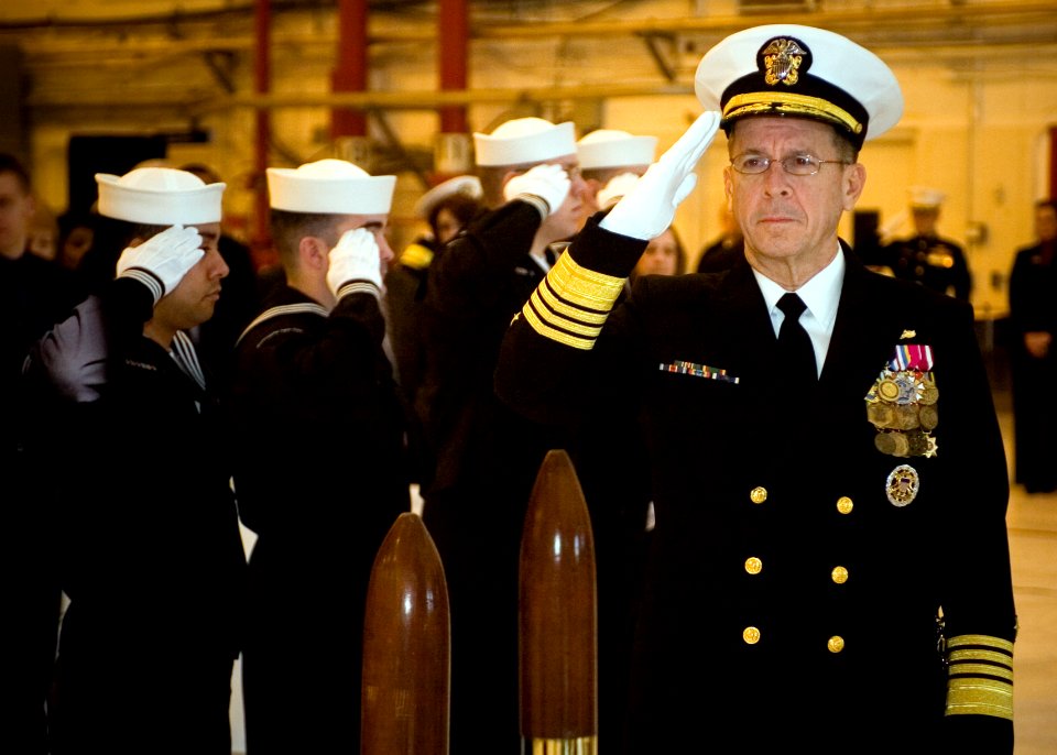 US Navy 070216-N-0696M-062 Chief of Naval Operations (CNO) Adm. Mike Mullen salutes during his arrival at the change of command ceremony for Commander, Naval Air Systems Command at Naval Air Station Paxtuxent River