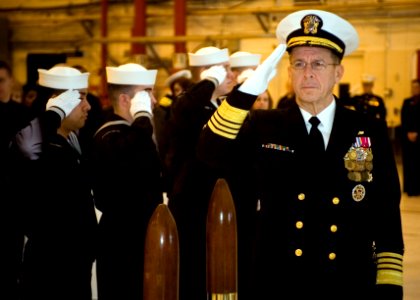 US Navy 070216-N-0696M-062 Chief of Naval Operations (CNO) Adm. Mike Mullen salutes during his arrival at the change of command ceremony for Commander, Naval Air Systems Command at Naval Air Station Paxtuxent River