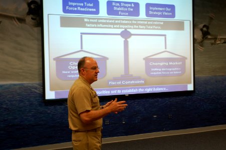 US Navy 070222-N-4698K-011 Chief of Naval Personnel, Vice Adm. J.C. Harvey Jr., speaks to a group of master chiefs petty officers at Naval Air Station Jacksonville, Fla., to discuss his plans to implement the Navy's future read