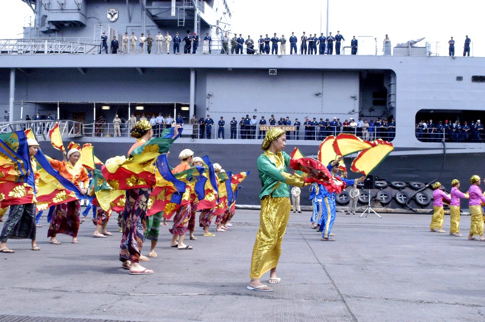 US Navy 070216-N-9604C-074 Dancers from Mindanao State University perform live at the welcoming ceremony of amphibious command ship USS Blue Ridge (LCC 19), during a scheduled port visit to General Santos City