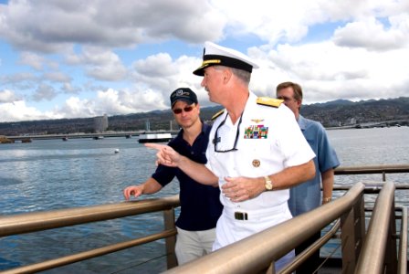 US Navy 070303-N-4856G-022 Commander Naval Region Hawaii Rear Adm. Townsend G. Alexander gives Gary Sinise a tour of Pearl Harbor