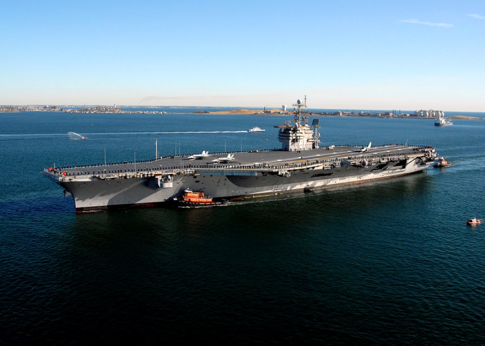 US Navy 070301-N-4565G-008 Celebrating 38 years of distinguished service, USS John F. Kennedy (CV 67) enters Boston for her final port visit before decommissioning