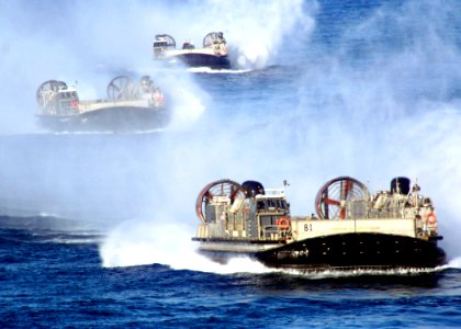 US Navy 070226-N-6710M-001 Three Landing Craft Air Cushions (LCAC) prepare to enter the well deck of the amphibious dock landing ship USS Tortuga (LSD 46)