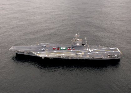 US Navy 070227-N-4565G-002 More than 700 Sailors aboard USS John F. Kennedy (CV 67) conduct a tribute to honor the ship's 38 years of distinguished commissioned service while transiting to Boston for a farewell port visit