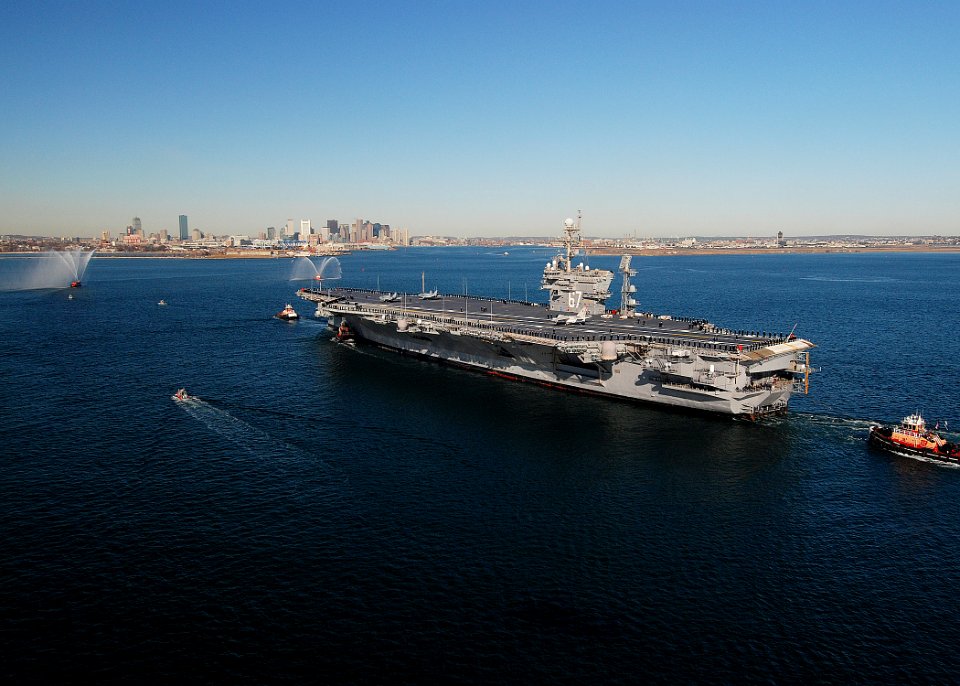 US Navy 070301-N-4565G-014 Celebrating 38 years of distinguished service, USS John F. Kennedy (CV 67) enters Boston for her final port visit before decommissioning