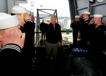 US Navy 070307-N-1229B-006 Sideboys greet Commander U.S. Pacific Fleet Adm. Gary Roughead aboard Nimitz-class aircraft carrier USS Abraham Lincoln (CVN 72)