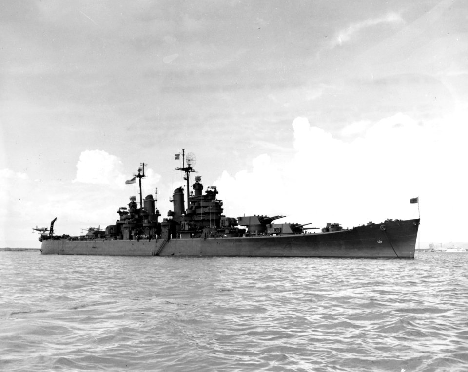USS Fall River (CA-131) at anchor on 12 August 1945