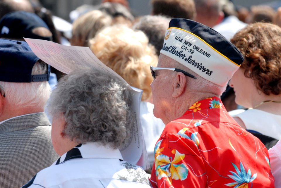 US Navy 070310-N-9909C-003 Retired Chief Radioman Jesse Walker and his wife watch the commissioning of the Navy's newest warship, the amphibious transport dock ship USS New Orleans (LPD 18) Saturday, March 10, 2007