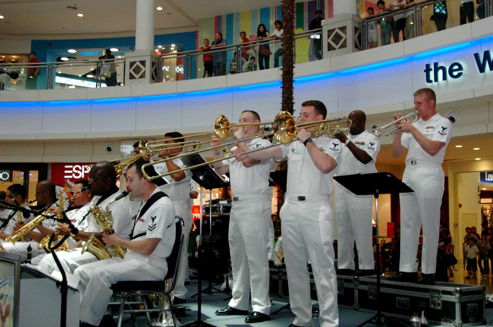 US Navy 070304-N-2468S-001 Members of the 7th Fleet band perform during a free public concert held at Curve Mall in Kuala Lumpur, Malaysia