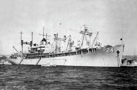 USS Everglades (AD-24) at anchor, in 1957 photo