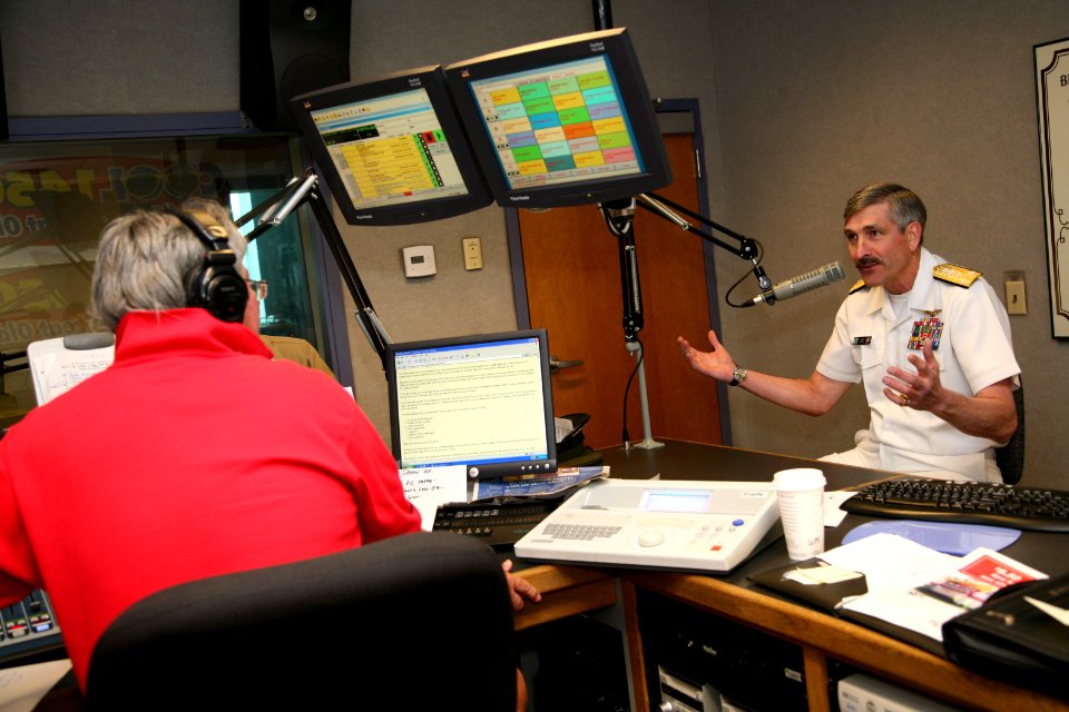US Navy 070316-N-3271W-001 Commander, U.S. Second Fleet, Vice Adm. Evan M. Chanik is interviewed by Alan Michaels, radio morning host on KWFM AM 1450