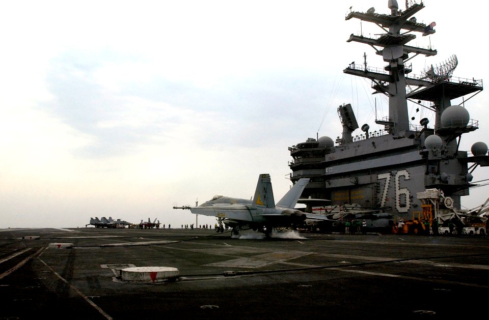US Navy 070315-N-7130B-178 Capt. Richard Rhett Butler, commander of Carrier Air Wing (CVW) 14, makes his 1000th carrier arrested landing aboard Nimitz-class aircraft carrier USS Ronald Reagan (CVN 76)