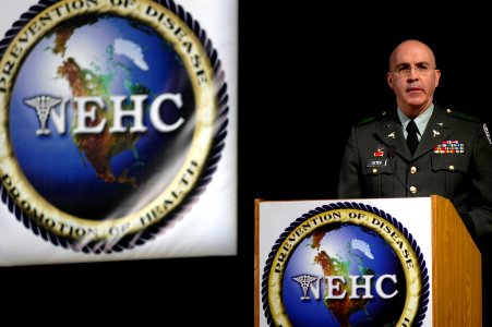 US Navy 070319-N-4515N-033 Brig. Gen. Mike Caites, commander of Army Center for Health Promotion and Preventative Medicine, speaks during the 46th Annual Navy Occupational Health and Preventative Medicine Conference at the Hamp