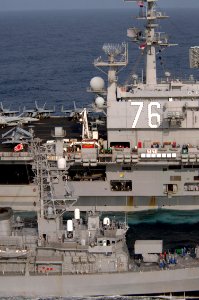 US Navy 070317-N-5961C-160 USS Ronald Reagan (CVN 76) connects to Japan Maritime Self Defense Force (JMSDF) destroyer JS Yuugiri (DD 153) during a fueling at sea ( FAS) evolution