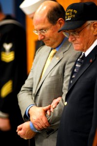 US Navy 070323-N-3642E-602 U.S. Navy veteran Paul E. Baker, right, stands with the Secretary of the Navy (SECNAV), the Honorable Dr. Donald C. Winter before receiving a Bronze Star with Combat