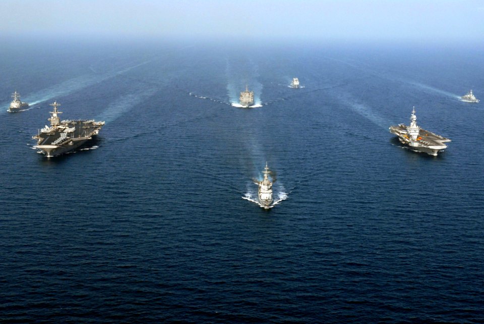 US Navy 070325-N-0684R-022 American, French and British ships operating with John C. Stennis Carrier Strike Group and Combined Task Force 473 steam together during a photo exercise