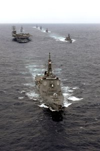 US Navy 070318-N-5961C-068 Ships assigned to the Ronald Reagan Carrier Strike Group and the Japan Maritime Self Defense Force (JMSDF) steam in formation during a photo exercise (PHOTOEX)