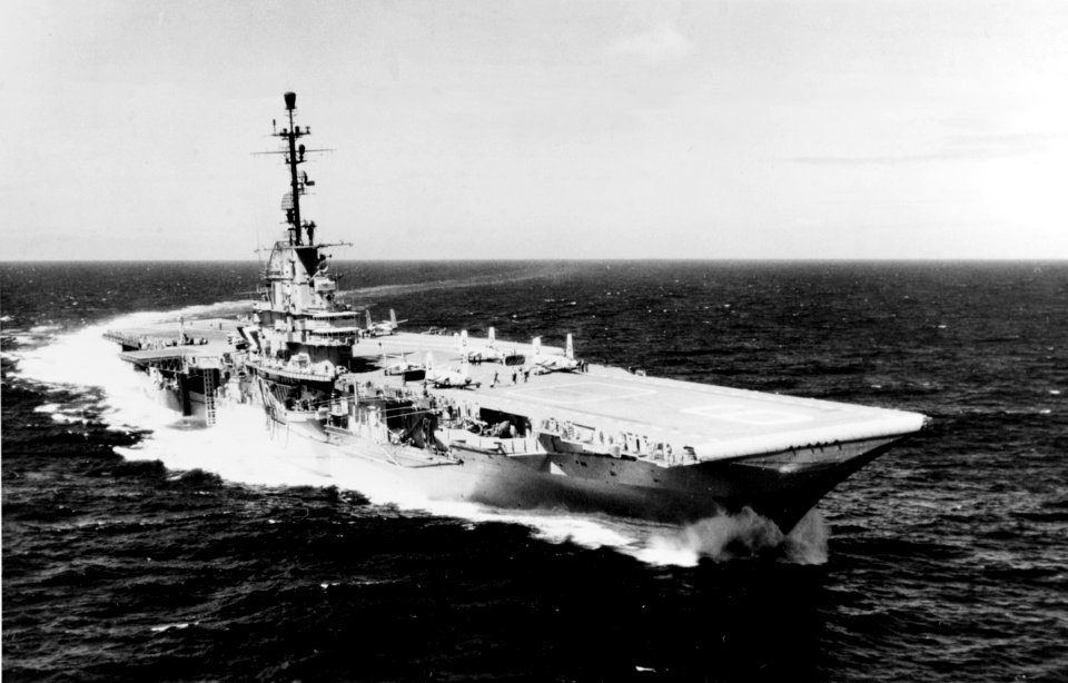USS Essex (CVA-9) underway in the Pacific Ocean on 9 May 1956